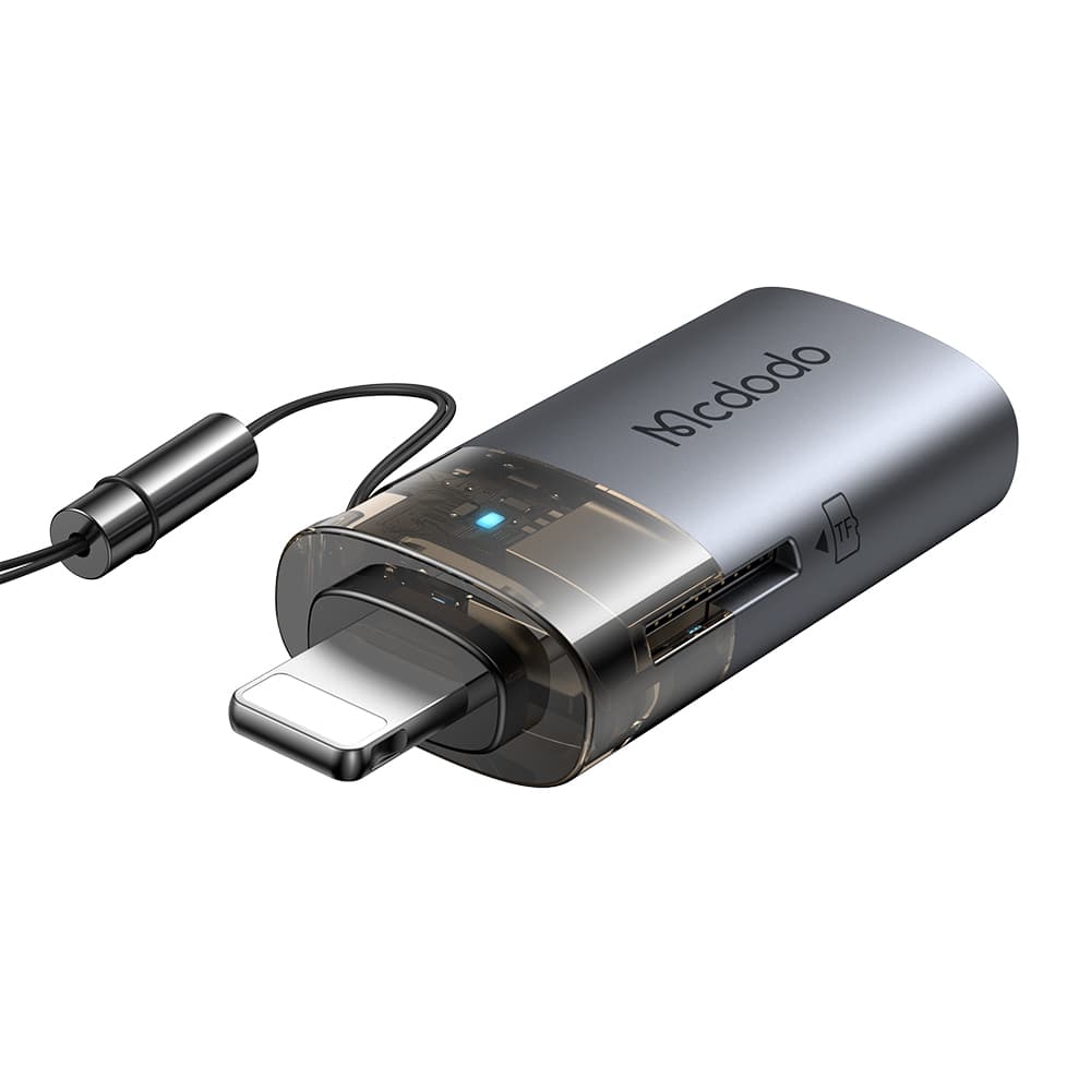 Mcdodo - OTG adaptér (OT-7850) - USB na Lightning, se čtečkou TF karet, rychlý přenos dat, 480 Mb/s, LED, poutko - černý - náhled 1