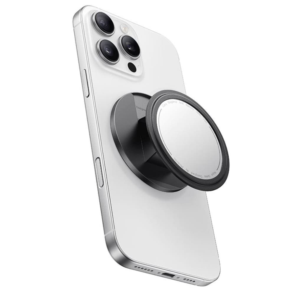 Mcdodo - skládací magnetický stojánek na telefon 2 v 1 (MR-7912) - s vestavěným kosmetickým zrcátkem, kůže - černá - náhled 1