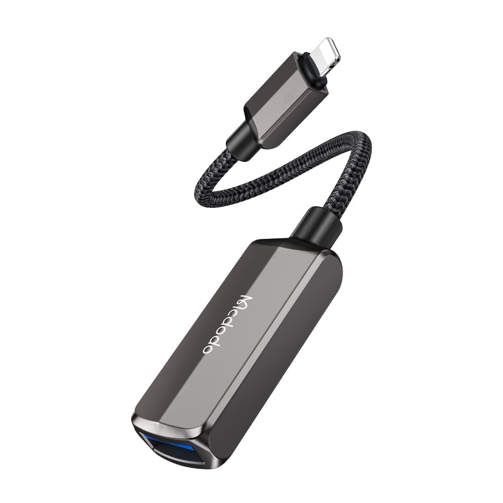 Mcdodo – OTG adaptér (CA-2690) – Lightning na USB, Lightning, hliníková slitina, nylon, 2,4 A – tmavě šedá - náhled 1