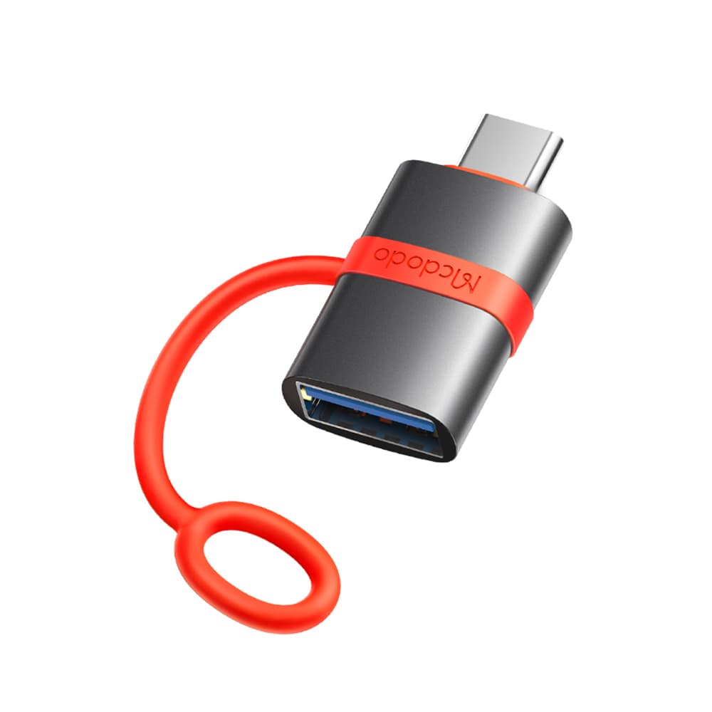 Mcdodo – adaptér (OT-3810) – se silikonovým háčkem, hliníková slitina, USB na typ-C, 5Gbps, přenosný design, plug&amp;play – šedá - náhled 1