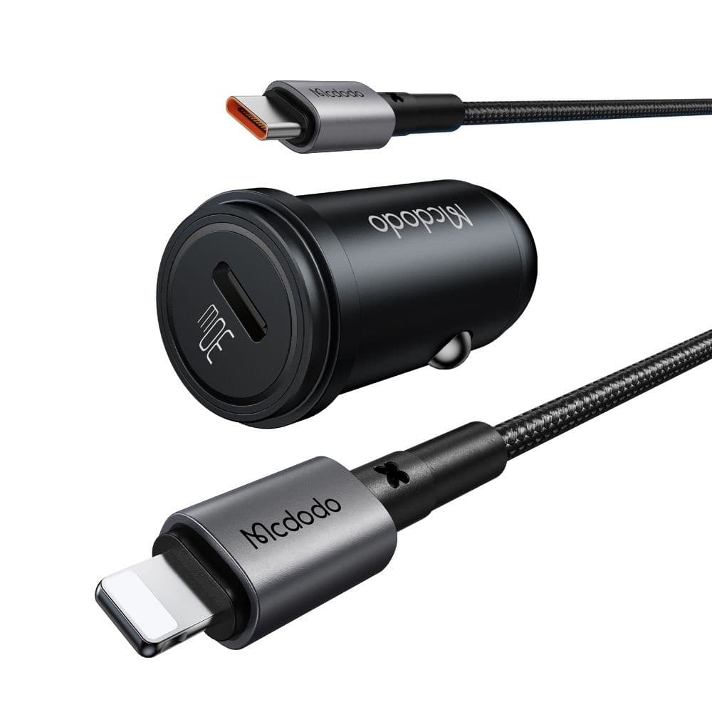 Mcdodo - nabíječka do auta Obsidian Series (CC-7492) - včetně kabelu USB-C na Lightning, PD30W, Smart IC, mini velikost, 1,2m - černá - náhled 1