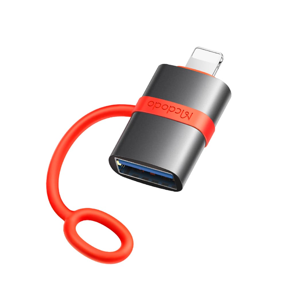 Mcdodo – adaptér (OT-2600) – se silikonovým háčkem, hliníkovou slitinou, USB na Lightning, 480 Mb/s, přenosný design – šedá - náhled 1
