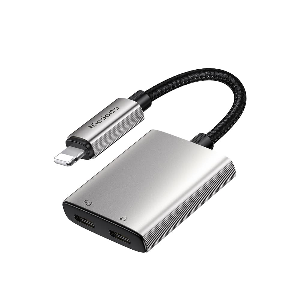 Mcdodo - audio adaptér řady Wales (CA-5560) - Lightning na 2x Lightning, hliníková slitina, nylon, 5V/2A, 12,5cm - šedá - náhled 1