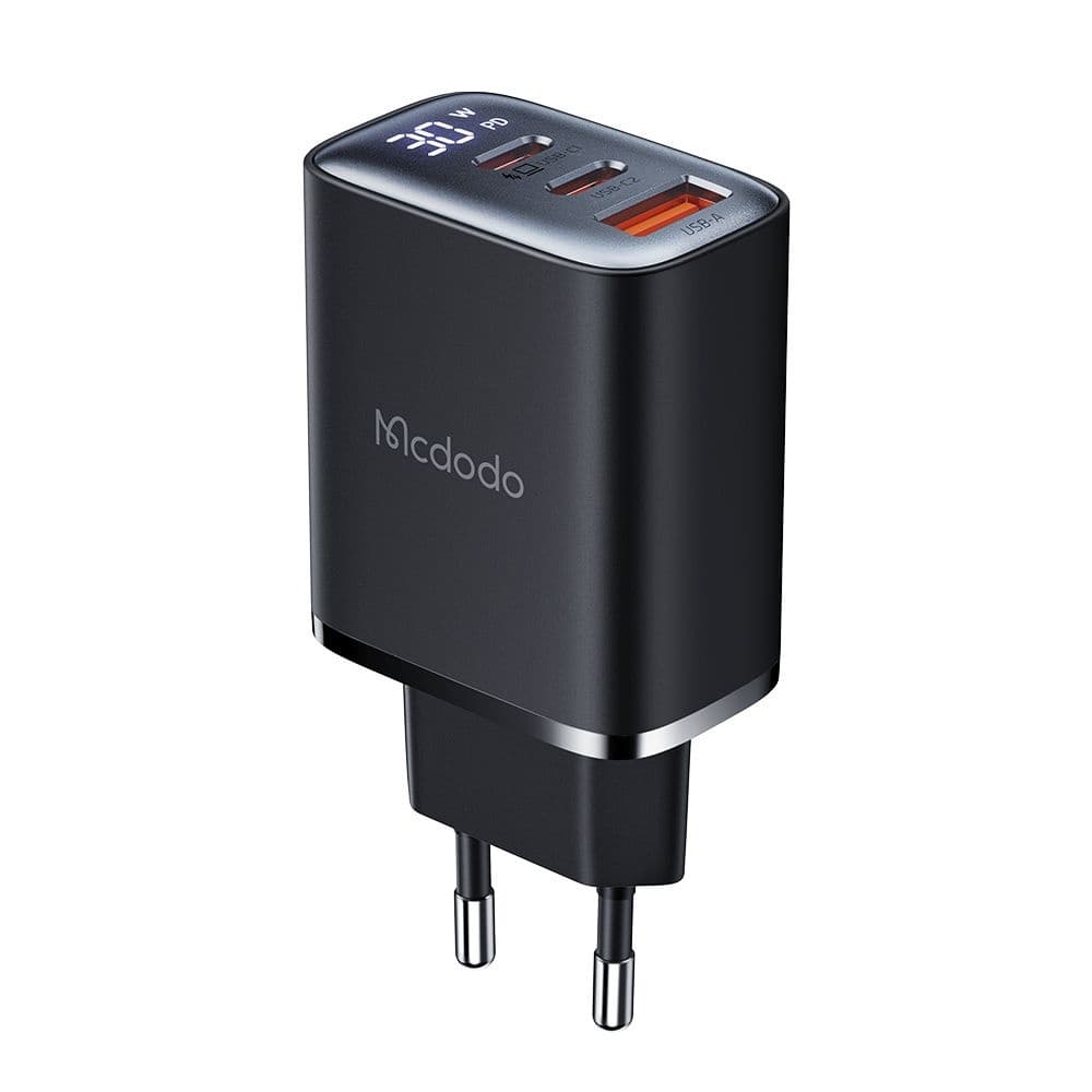 Mcdodo - nástěnná nabíječka (CH-2180) - 2x USB-C, 1x USB-A, 30W, rychlonabíječka, digitální displej - černá - náhled 1
