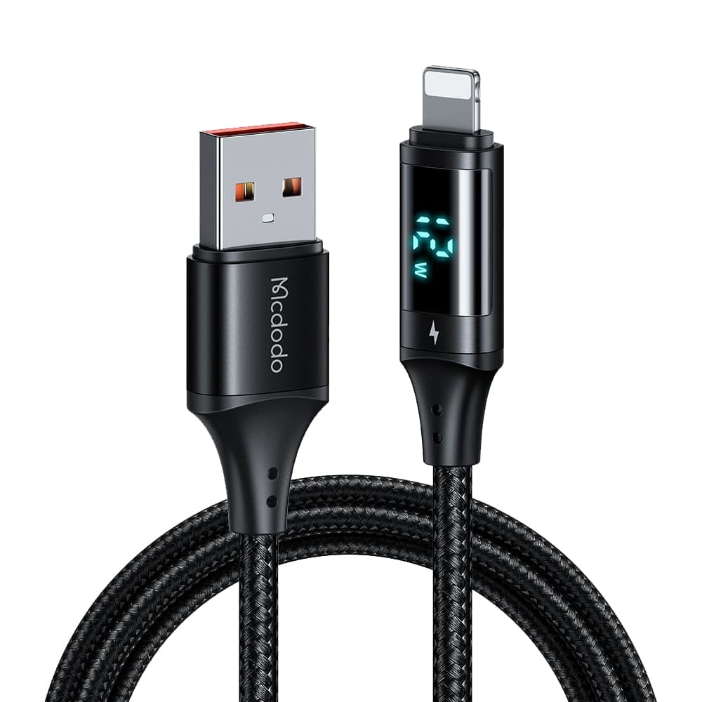 Mcdodo – datový kabel (CA-1060) – USB 2.0 na Lightning, s digitálním displejem, nylonové opletení, hliníková slitina, 3A, 1,2m – černý - náhled 1