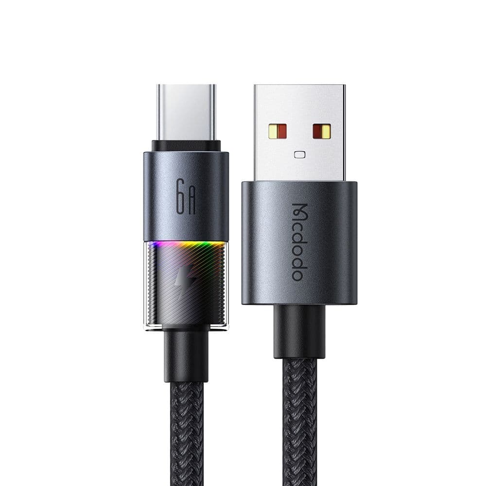 Mcdodo – datový kabel (CA-8180) – se 7 barevnými světly, USB-A na USB-C, 6A, 1,2m – černý - náhled 1