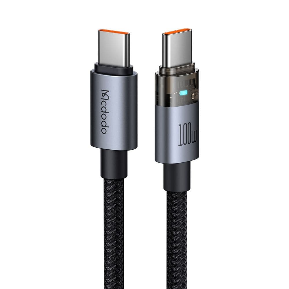Mcdodo – datový kabel (CA-5580) – s nabíjecím světlem, USB-C na USB-C, průhledný kabel, 100W, 1,2m – černý - náhled 1