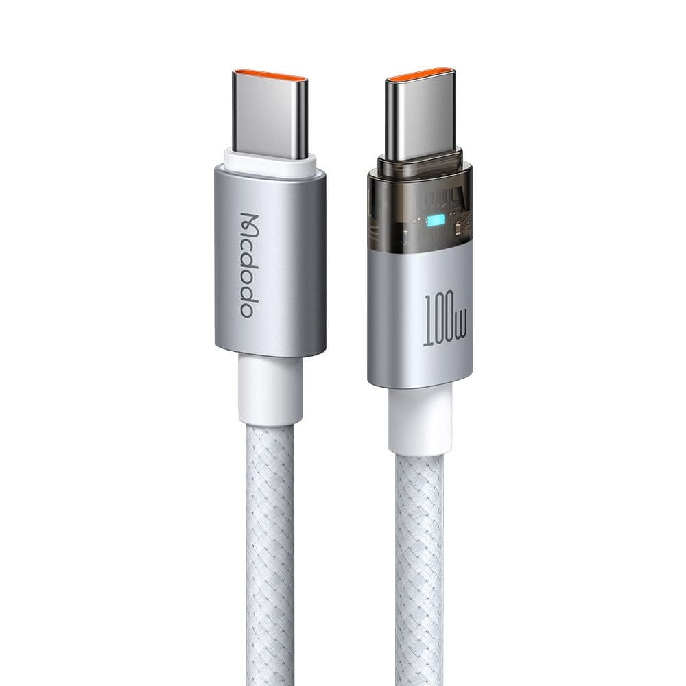 Mcdodo – datový kabel (CA-5582) – s nabíjecím světlem, USB-C na USB-C, průhledný kabel, 100W, 1,2m – bílý - náhled 1