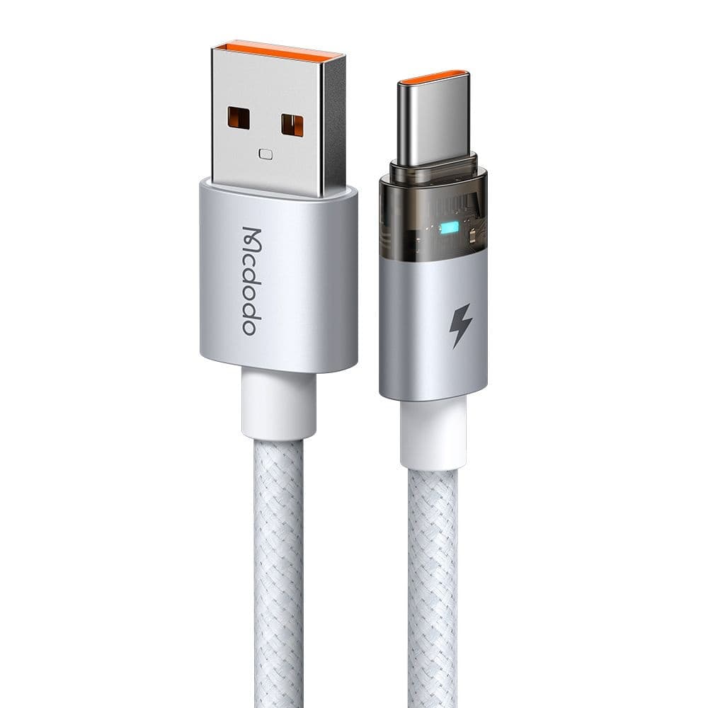 Mcdodo – datový kabel (CA-6892) – s nabíjecím světlem, USB-C na USB-A, průhledný kabel, 6A, 1,2m – bílý - náhled 1