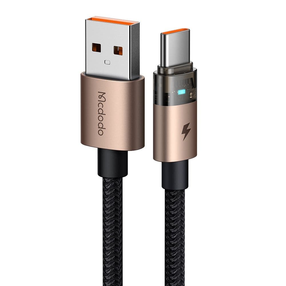 Mcdodo – datový kabel (CA-6891) – s nabíjecím světlem, USB-C na USB-A, průhledný kabel, 6A, 1,2m – Desert Gold - náhled 1