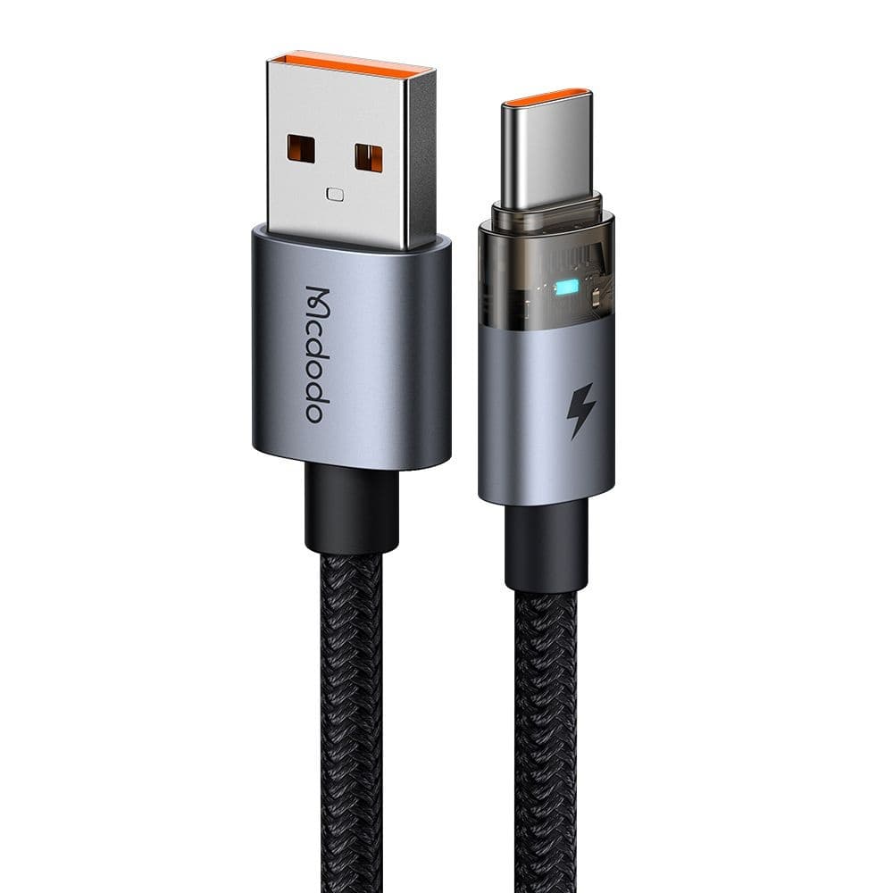 Mcdodo – datový kabel (CA-6890) – s nabíjecím světlem, USB-C na USB-A, průhledný kabel, 6A, 1,2m – černý - náhled 1