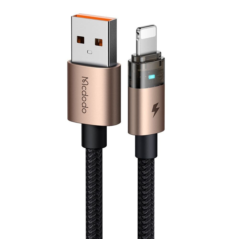 Mcdodo – datový kabel (CA-6911) – s nabíjecím světlem, USB-A na Lightning, průhledný kabel, 3A, 1,2m – Desert Gold - náhled 1