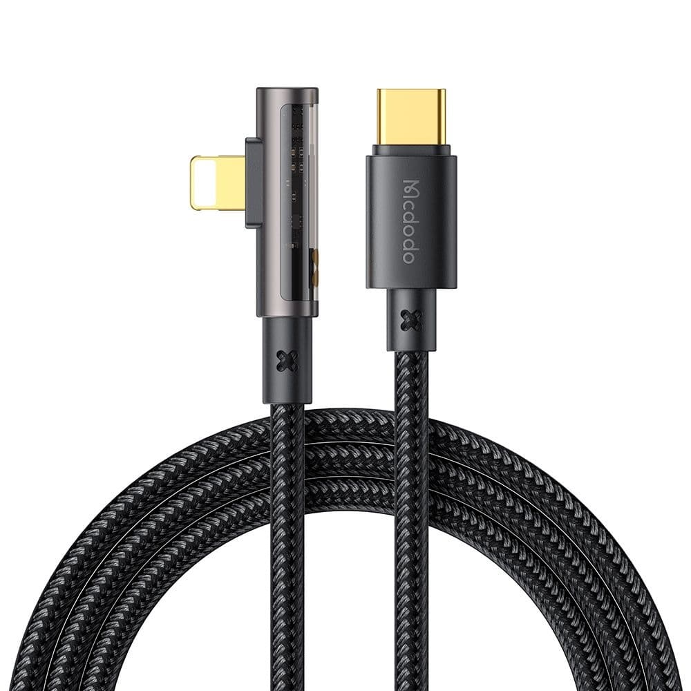 Mcdodo – datový kabel (CA-3390) – USB-C na Lightning, 90stupňový design, 36W, transparentní design, 1,2m – černý - náhled 1