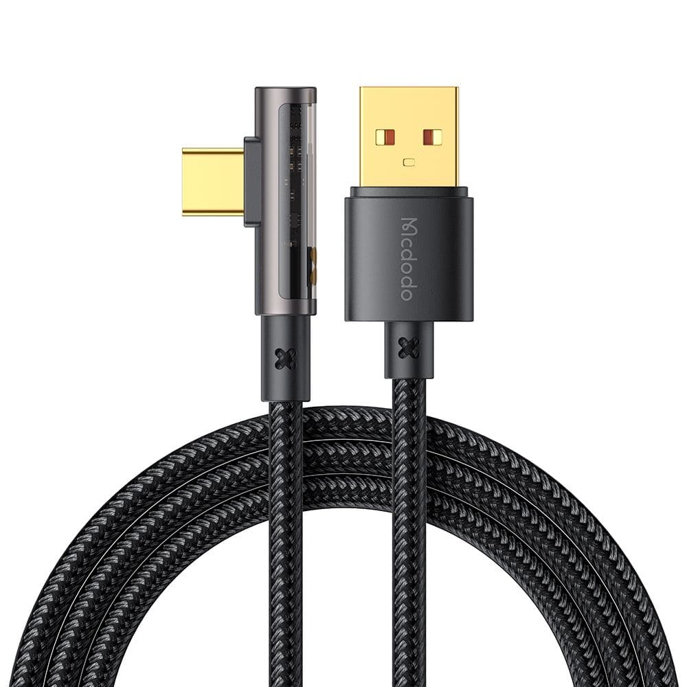 Mcdodo – datový kabel (CA-3380) – USB-C na USB-A, 90stupňový design, 6A, transparentní design, 1,2m – černý - náhled 1