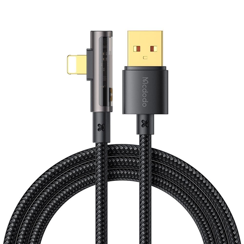 Mcdodo – datový kabel (CA-3510) – USB-A na Lightning, 90stupňový design, 3A, transparentní design, 1,2m – černý - náhled 1