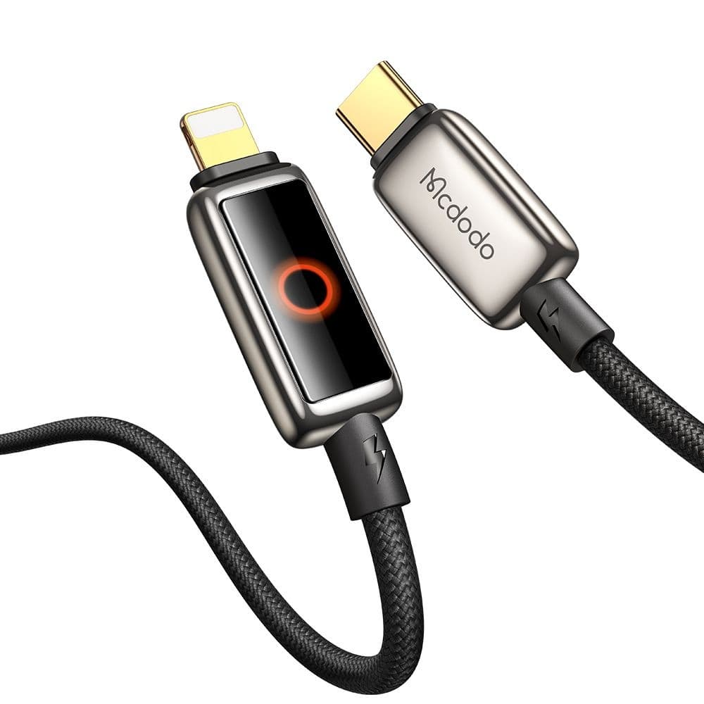 Mcdodo – datový kabel (CA-6670) – s dýchacím světelným LED displejem, USB-C na Lightning, automatické vypnutí, 36W, 1,2m – černý - náhled 1