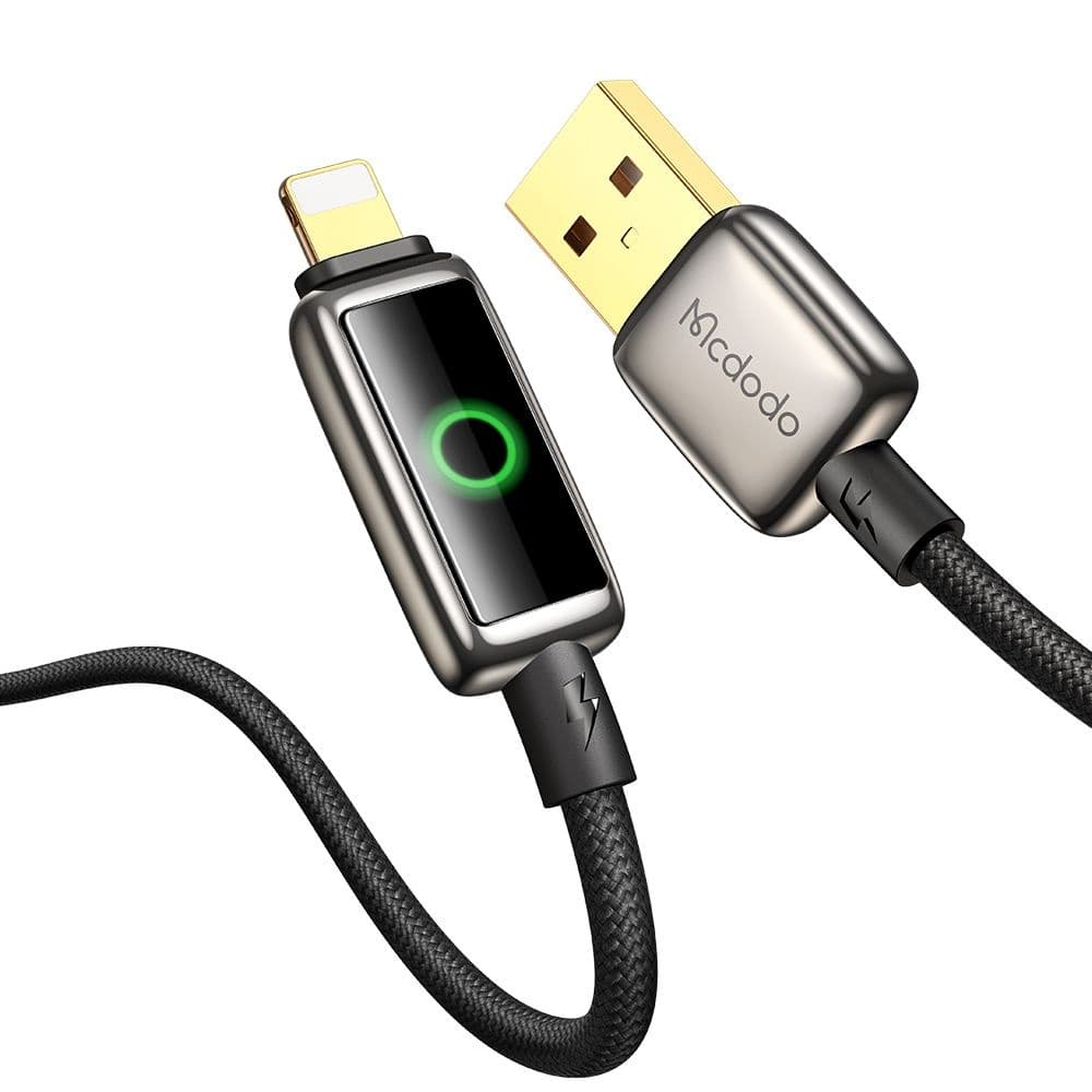 Mcdodo – datový kabel (CA-6590) – s LED displejem s dýchacím světlem, USB-A na Lightning, automatické vypnutí, 3A, 1,2m – černý - náhled 1