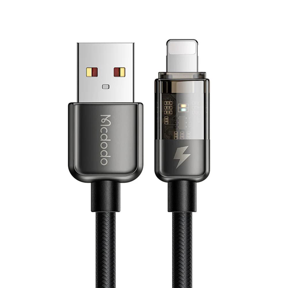 Mcdodo – datový kabel (CA-3140) – USB-A na Lightning, 3A, transparentní design, automatické vypnutí, 1,2m – černý - náhled 1