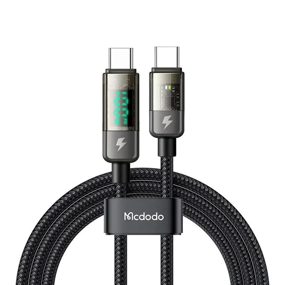 Mcdodo – datový kabel (CA-3610) – Type-C na Type-C, 100W, digitální displej, automatické vypnutí, transparentní design, 1,2m – černý - náhled 1