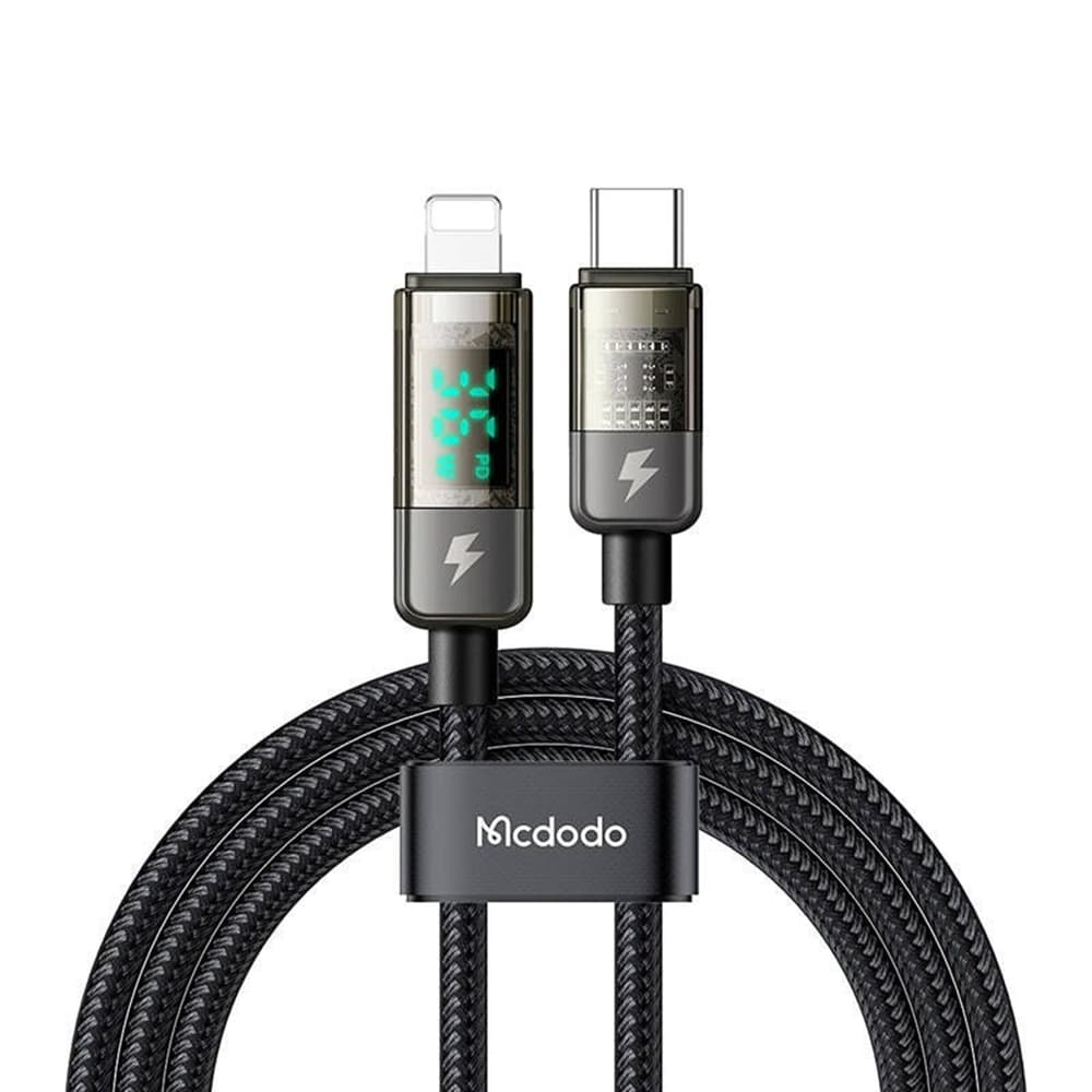 Mcdodo – datový kabel (CA-3600) – USB-C na Lightning, 36W, digitální displej, automatické vypnutí, transparentní design, 1,2m – černý - náhled 1