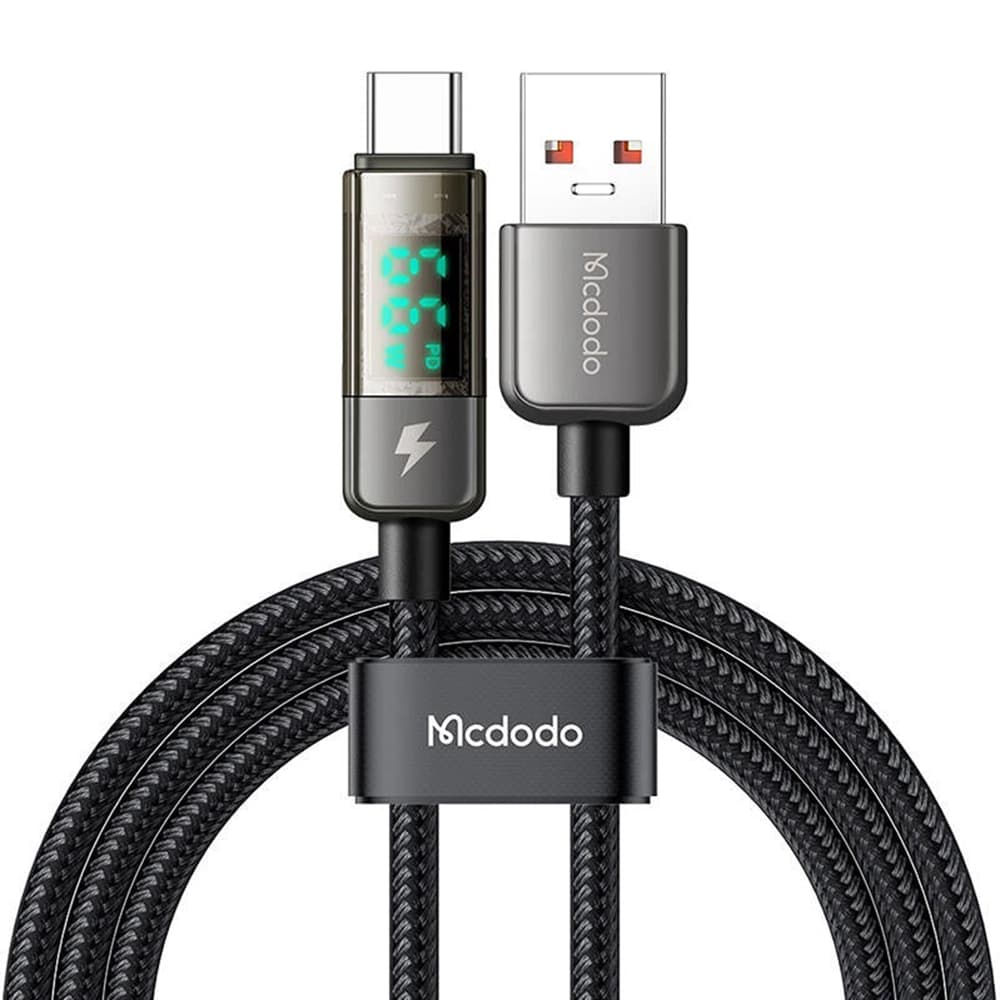 Mcdodo – datový kabel (CA-3630) – USB-C na USB-A, 6A s digitálním displejem, automatické vypnutí, transparentní design, 1,2 m – černý - náhled 1
