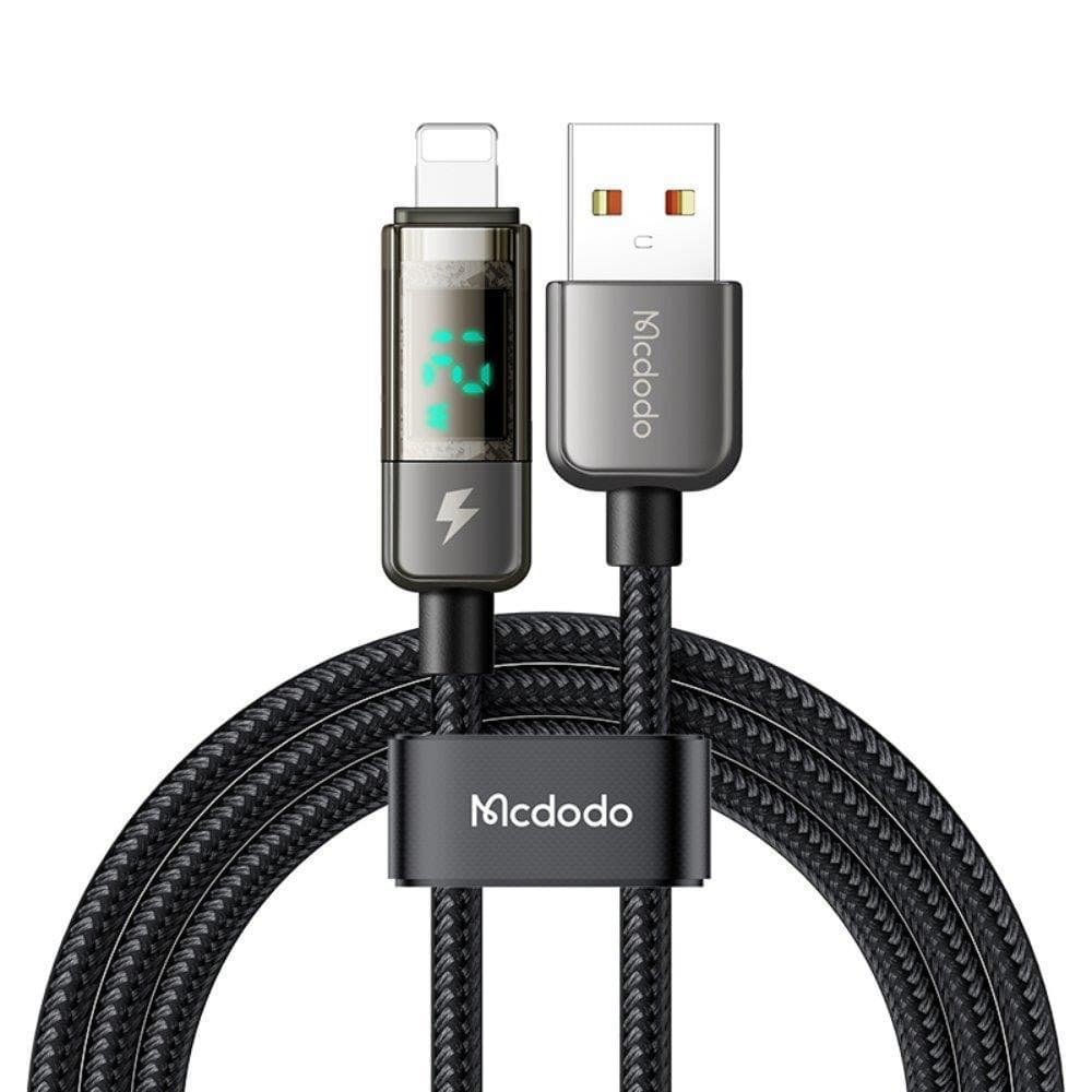 Mcdodo – datový kabel (CA-3620) – USB-A na Lightning, 3A, digitální displej, automatické vypnutí, transparentní design, 1,2m – černý - náhled 1