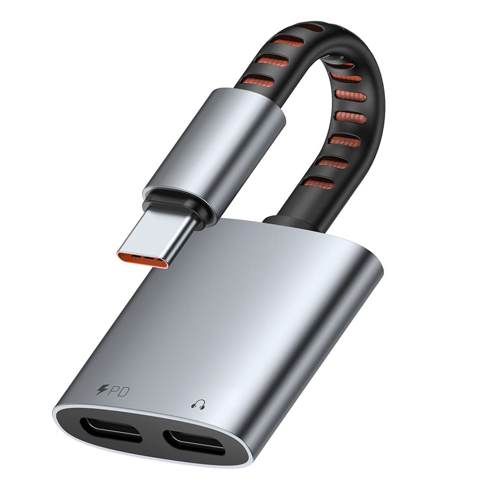 Mcdodo – audio adaptér (CA-3370) – USB-C na 2x USB-C, 3A, 60W, prémiová kvalita zvuku, hliníková slitina/nylon, 0,1m – šedá - náhled 1