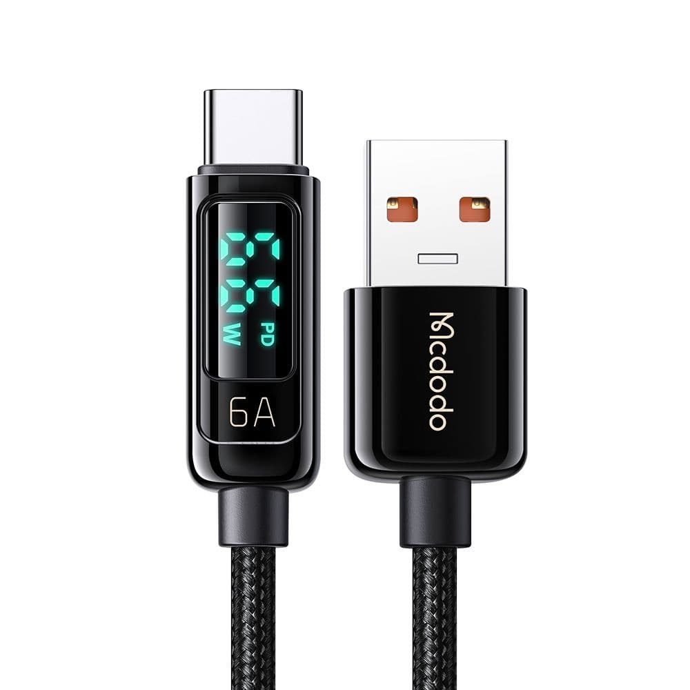 Mcdodo – datový kabel (CA-8690) – USB-A na USB-C, 6A, digitální displej, 1,2m – černý - náhled 1