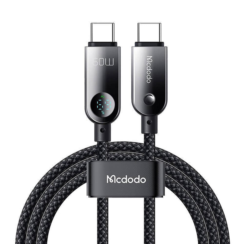 Mcdodo – datový kabel (CA-4780) – Type-C na Type-C, PD60W, s vestavěným LED displejem, ABS + nylon, 1,2 m – černý - náhled 1