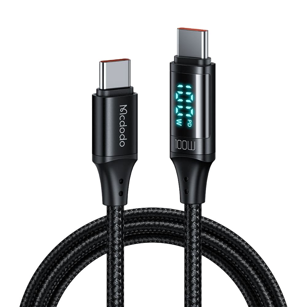 Mcdodo - datový kabel (CA-1100) - Type-C na Type-C, s digitálním displejem, nylonové opletení, hliníková slitina, 100W, 1,2m - černý - náhled 1