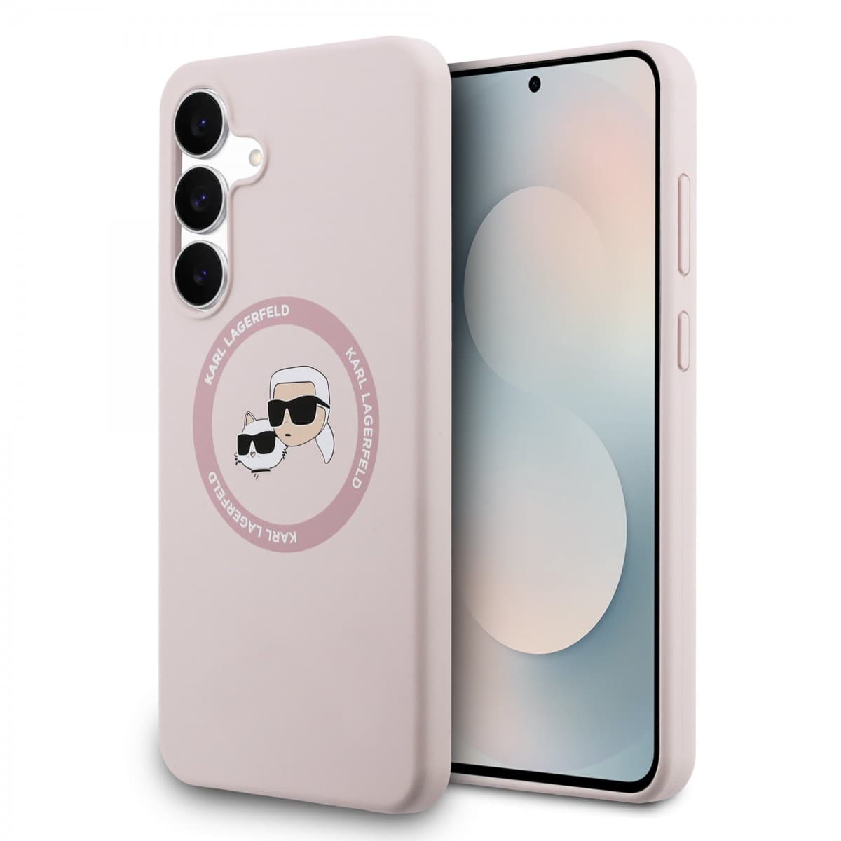 Zadní kryt Karl Lagerfeld Liquid Silicone K&amp;CH Heads MagSafe pro Samsung Galaxy S25 FE Pink