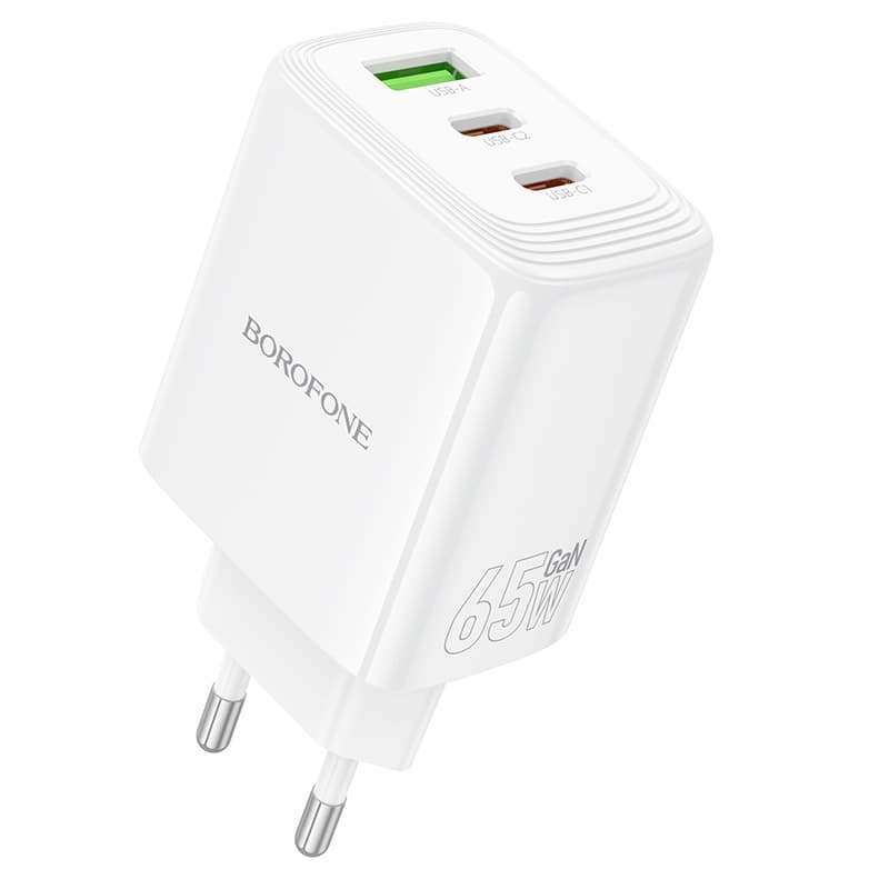 Adaptér Borofone BN32 Cargador GaN – USB + 2×Type C – QC 3.0 PD 65W bílý - náhled 1