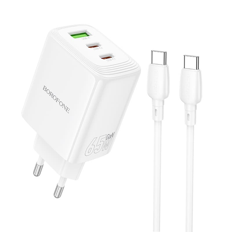 Nabíječka Borofone BN32 Cargador GaN – USB + 2xType C – QC 3.0 PD 65W s Type C na Type C bílá - náhled 1