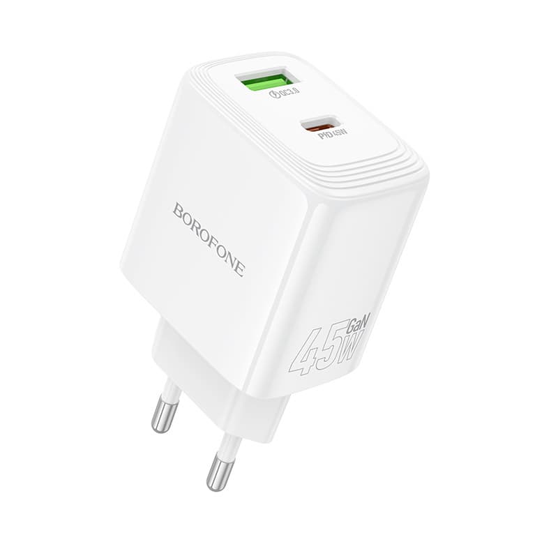 Adaptér Borofone BN30 Cargador GaN – USB + Type C – QC 3.0 PD 45W bílý - náhled 1