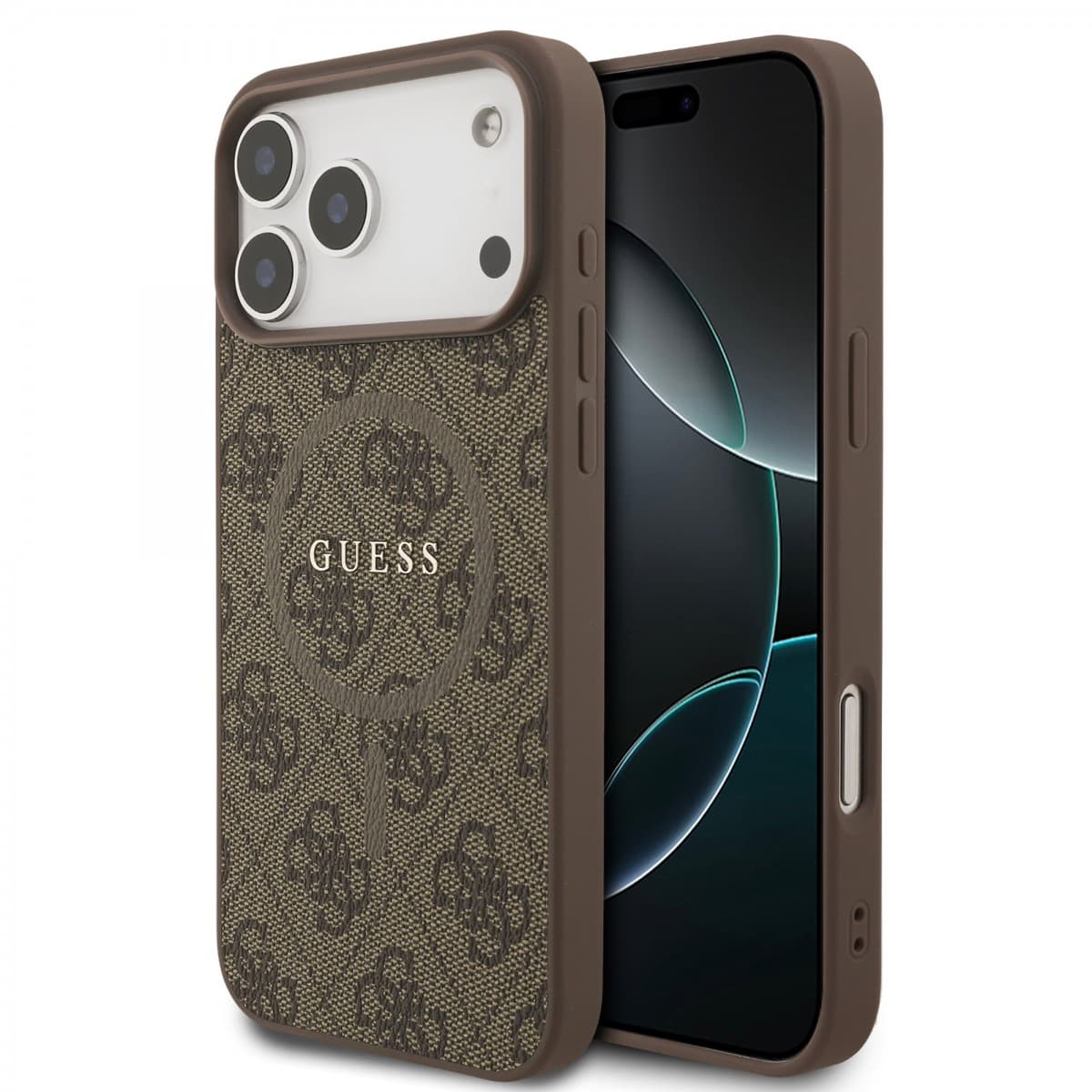 Zadní kryt Guess PU Leather 4G Colored Ring MagSafe pro iPhone 17 Pro Max Brown - náhled 1