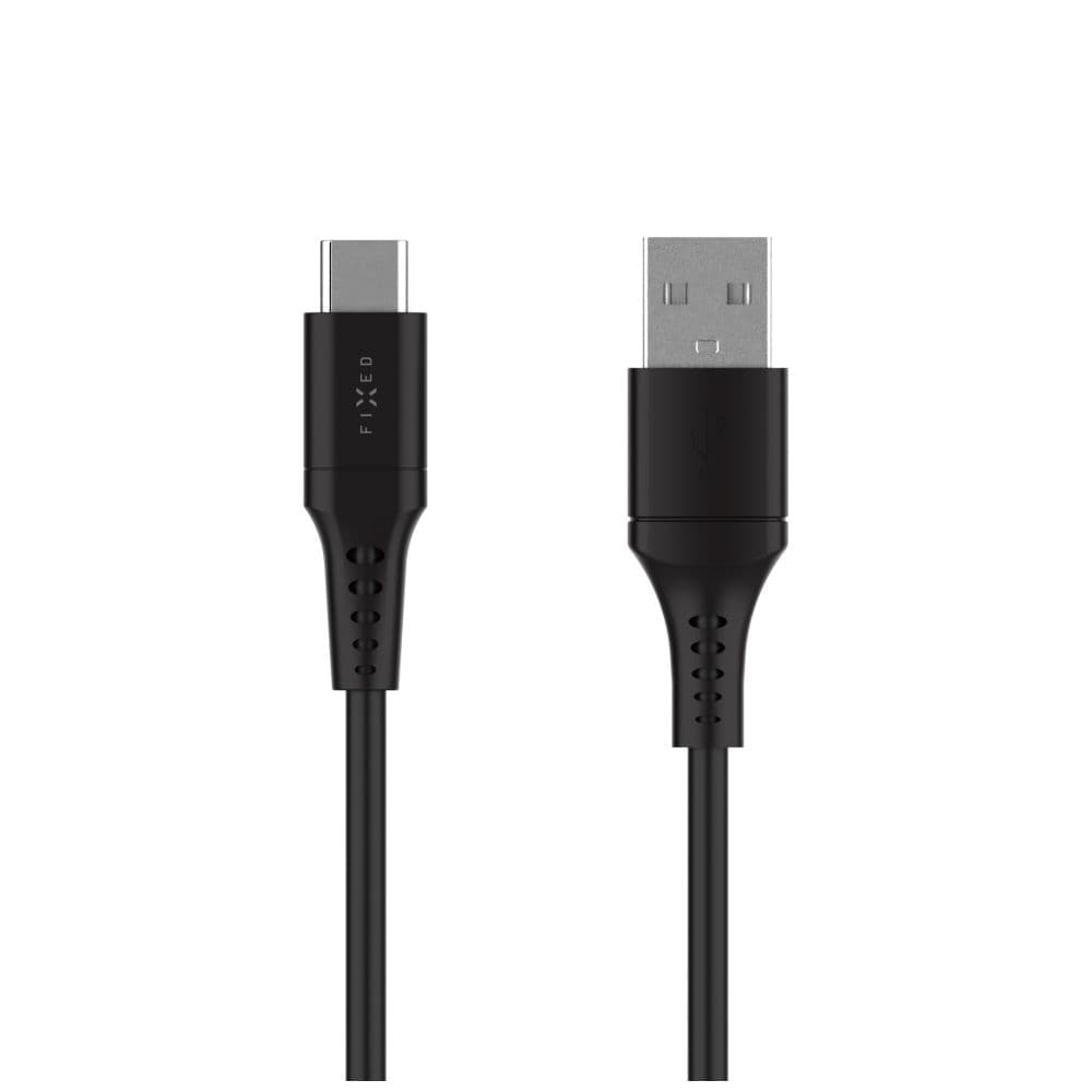 Krátký nabíjecí a datový Liquid silicone kabel FIXED s konektory USB/USB-C a podporou PD, 0.3m, USB 2.0, 60W, černý - náhled 1