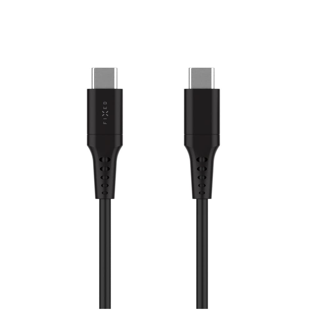 Krátký nabíjecí a datový Liquid silicone kabel FIXED s konektory USB-C/USB-C a podporou PD, 0.3m, USB 2.0, 60W, černý - náhled 1