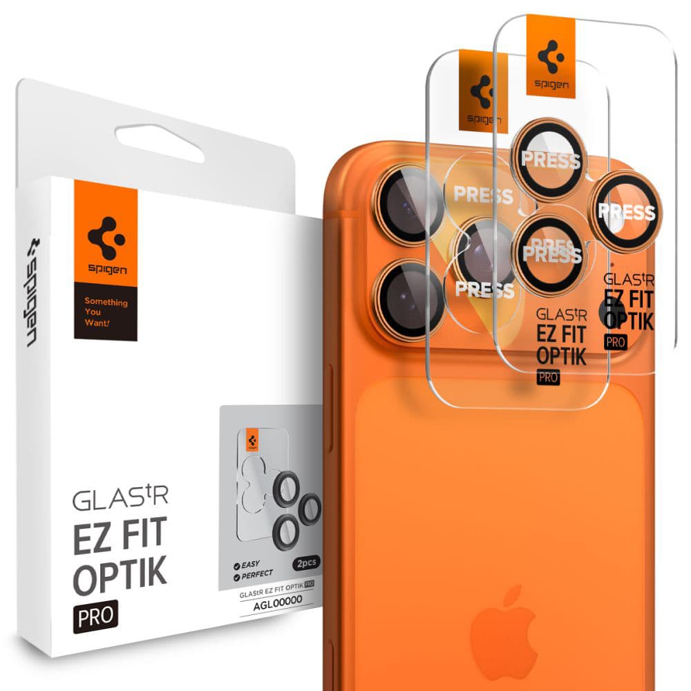 Spigen - Optik.tR EZ Fit Pro sklo fotoaparátu (2 balení) - iPhone 17 Pro/Max/16 Pro/Max/15 Pro/Max/14 Pro/Max - Orange - náhled 1