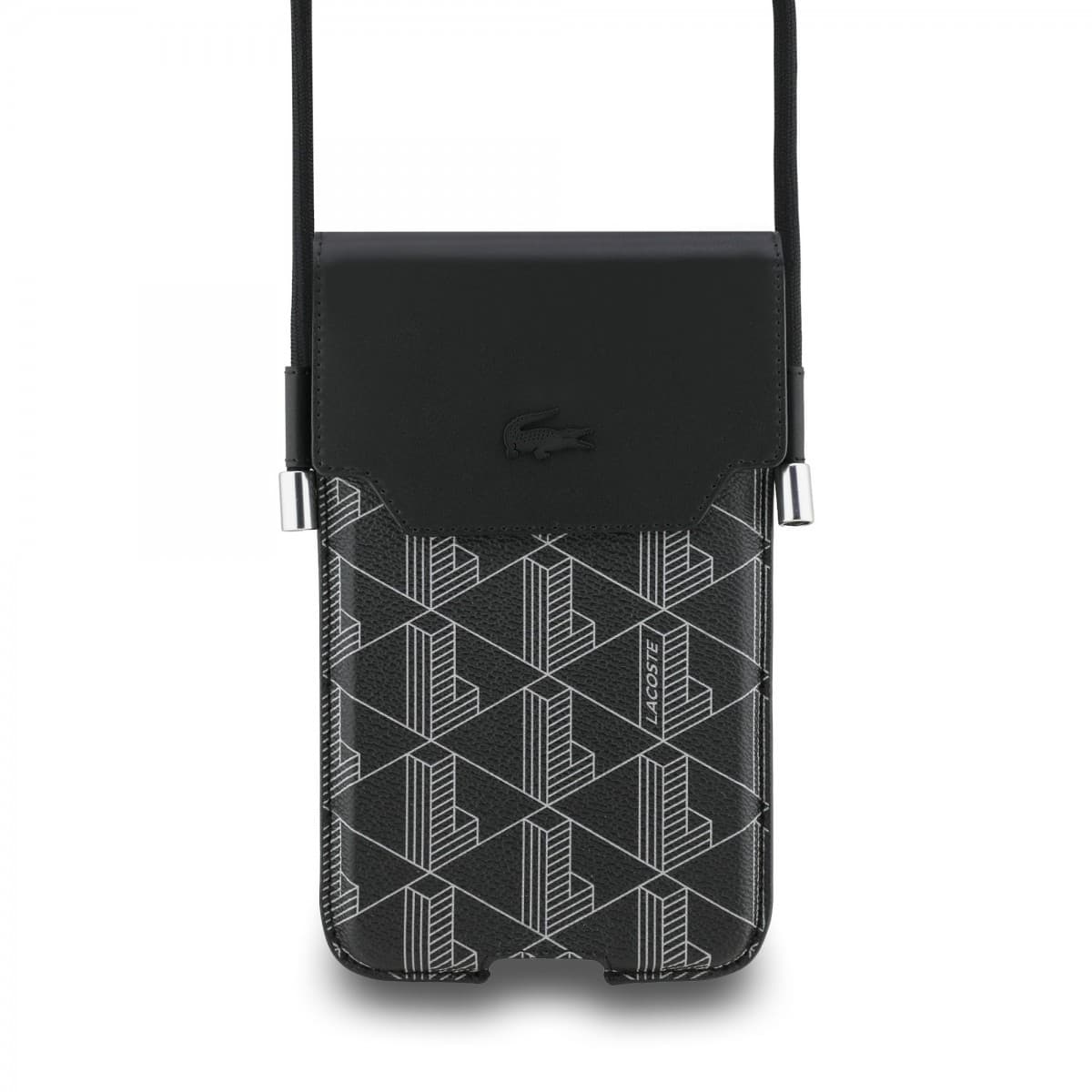 Kabelka na telefon Lacoste PVC Blend Monogram Metal Logo XL Black - náhled 1