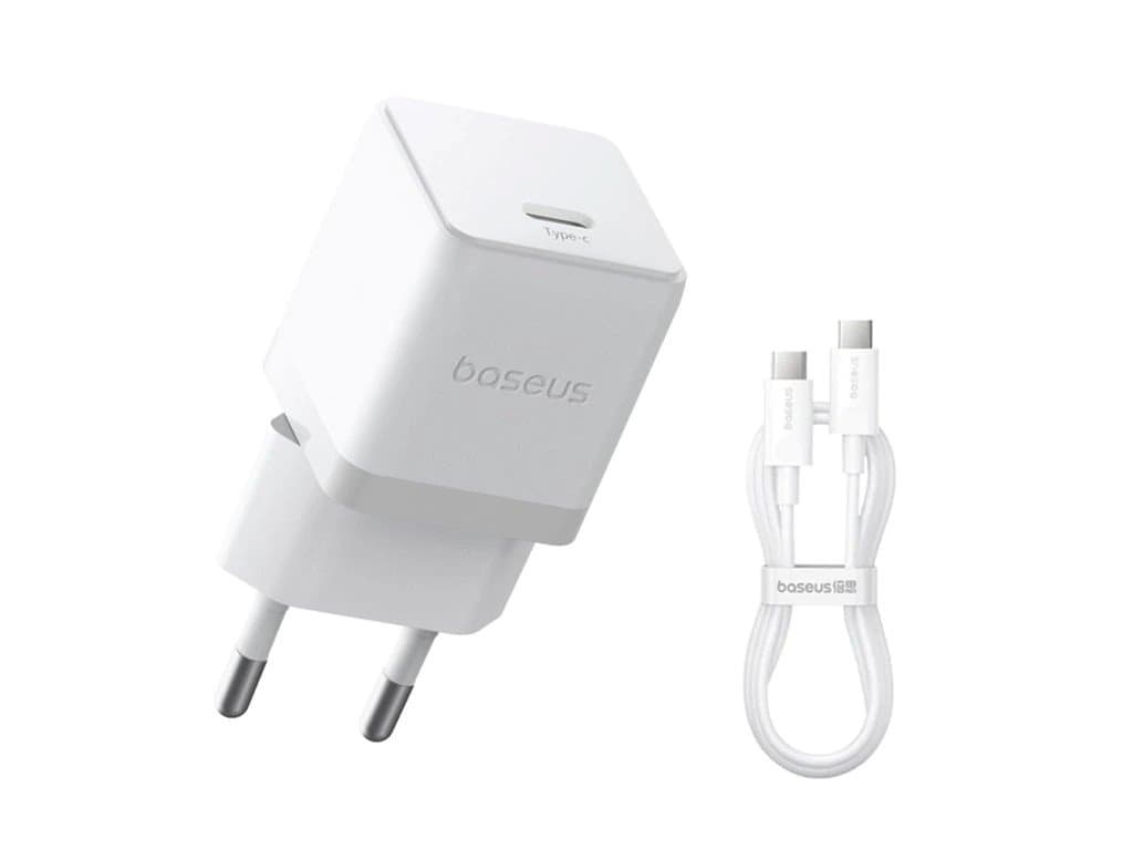 Nabíječka Baseus Palm Fast USB-C 20W + Datový Kabel USB-C/USB-C 1m White - náhled 1