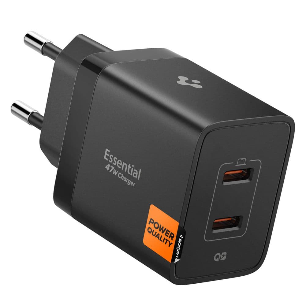 Spigen – nástěnná nabíječka Essential (EE472EU) – 2× typ C, rychlé nabíjení, Quantum Boost, 47 W – černá - náhled 1