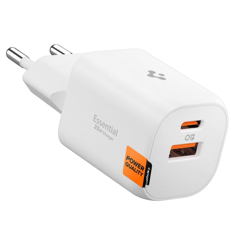 Spigen – nástěnná nabíječka Essential (EE352EU) – USB, Type-C, rychlé nabíjení, Quantum Boost, 35W – bílá - náhled 1