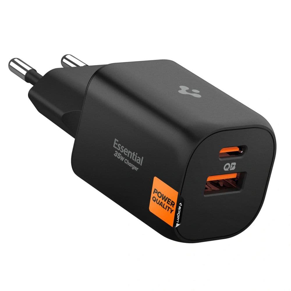 Spigen – nástěnná nabíječka Essential (EE352EU) – USB, Type-C, rychlé nabíjení, Quantum Boost, 35W – černá - náhled 1