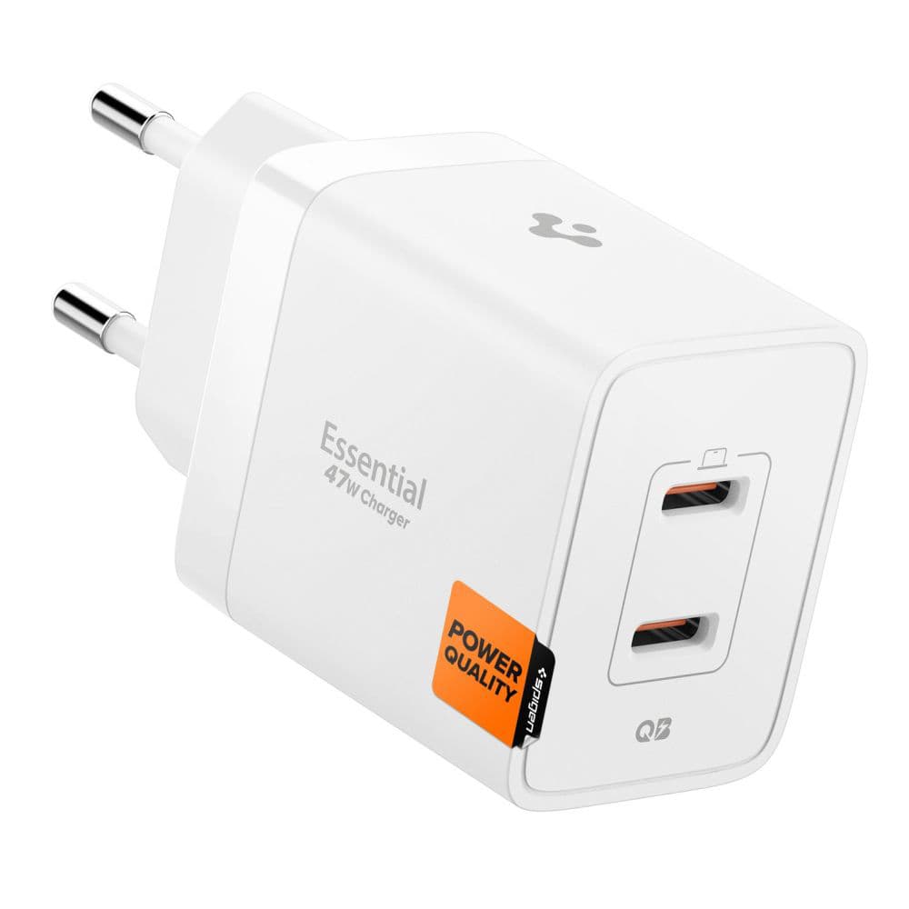 Spigen – nástěnná nabíječka Essential (EE472EU) – 2× Type-C, rychlé nabíjení, Quantum Boost, 47W – bílá - náhled 1
