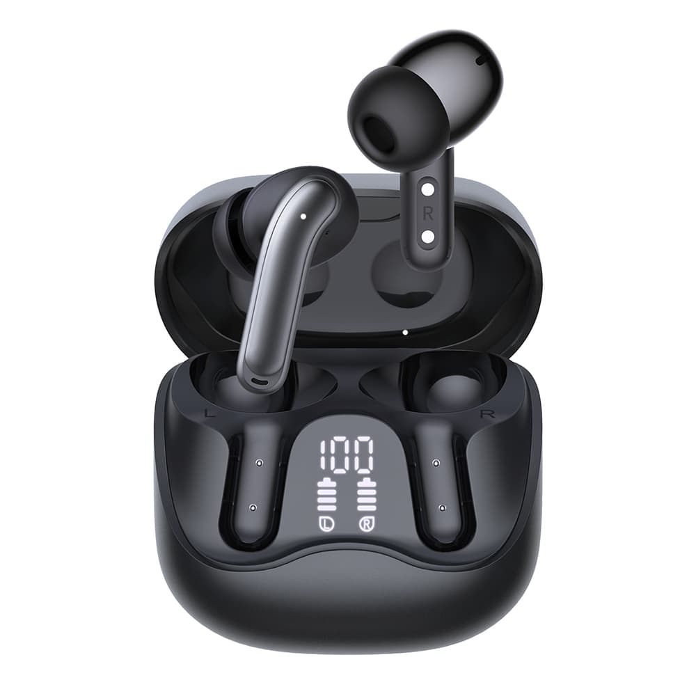 Techsuit – prémiová bezdrátová sluchátka EchoFit Pro (CW5) – Bluetooth V5.4, ANC, ENC, 400mAh, Multi-Connect, rychlé nabíjení, 6 mikrofonů – černá - náhled 1