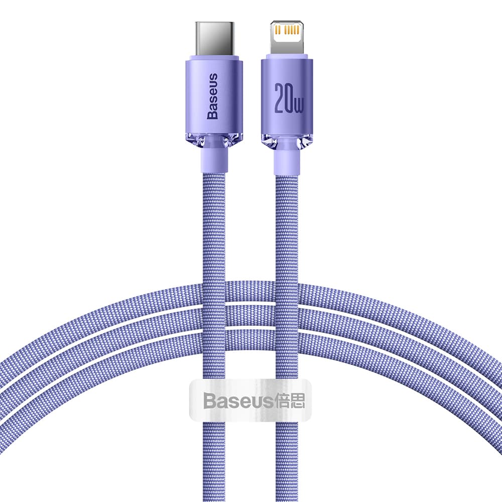 Datový kabel Baseus Crystal Shine (CAJY000205) – Type-C na Lightning, 20W, 1.2m, nylonový oplet – fialový - náhled 1