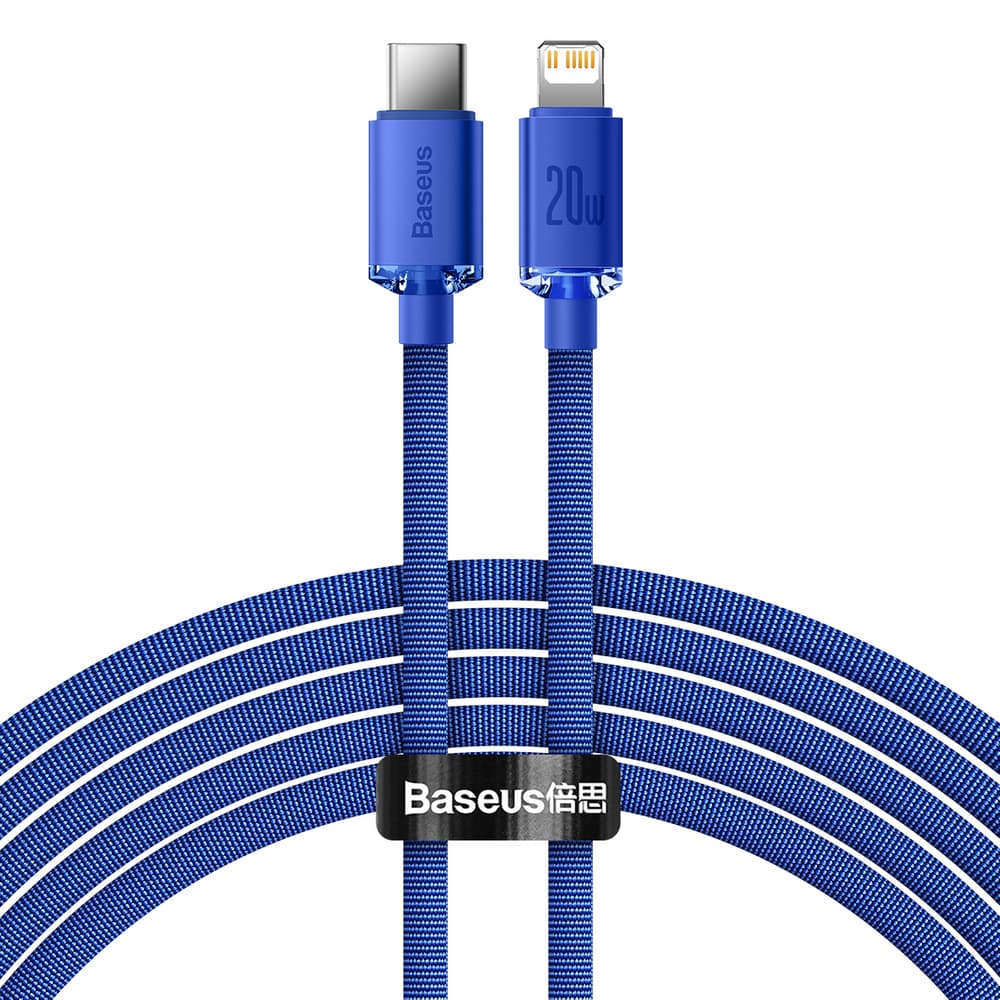 Baseus - datový kabel Crystal Shine (CAJY000303) - Type-C na Lightning, 20W, 2m, nylonový opletený - modrý - náhled 1