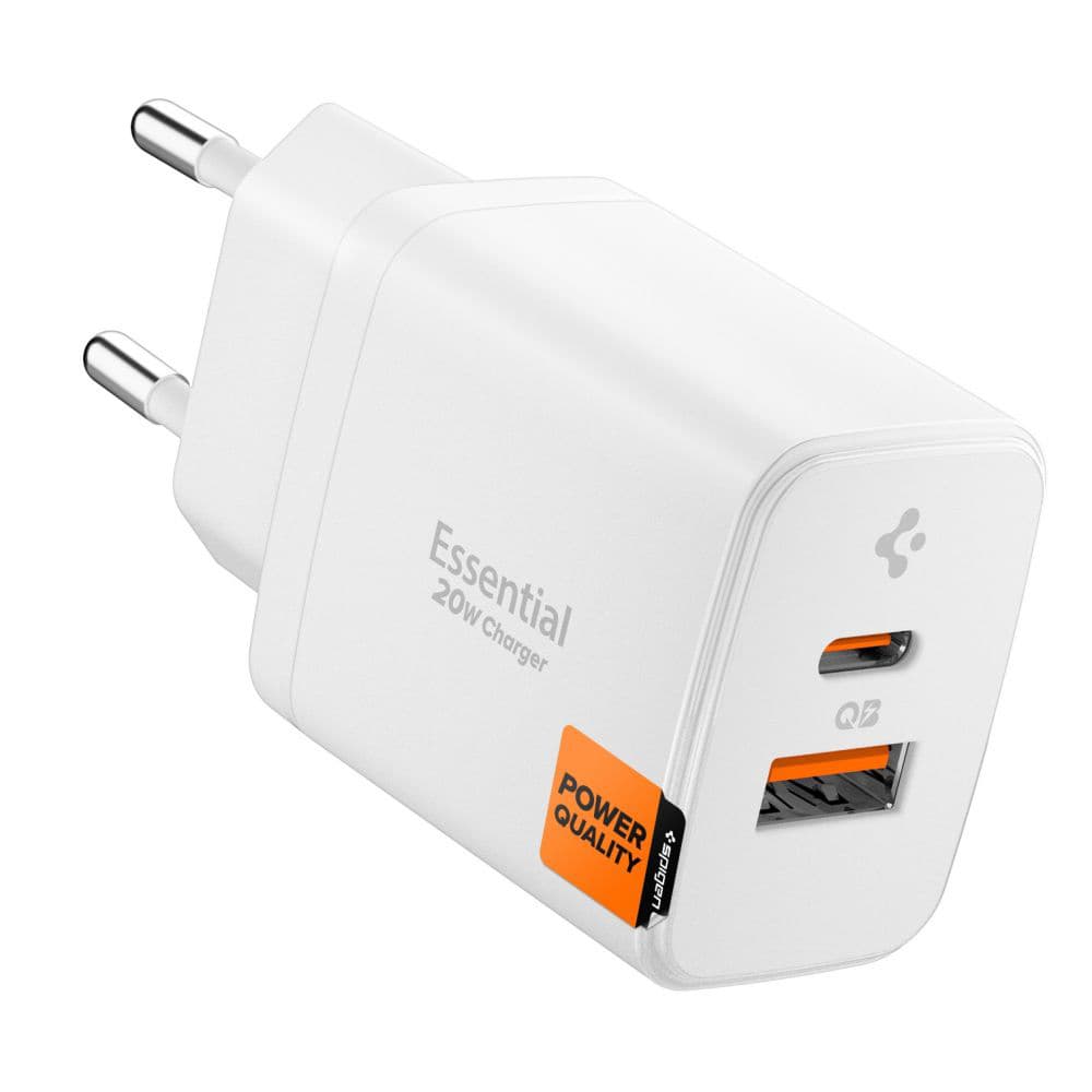 Spigen – nástěnná nabíječka Essential (EE202EU) – USB, Type-C, rychlé nabíjení, Quantum Boost, 20W – bílá - náhled 1