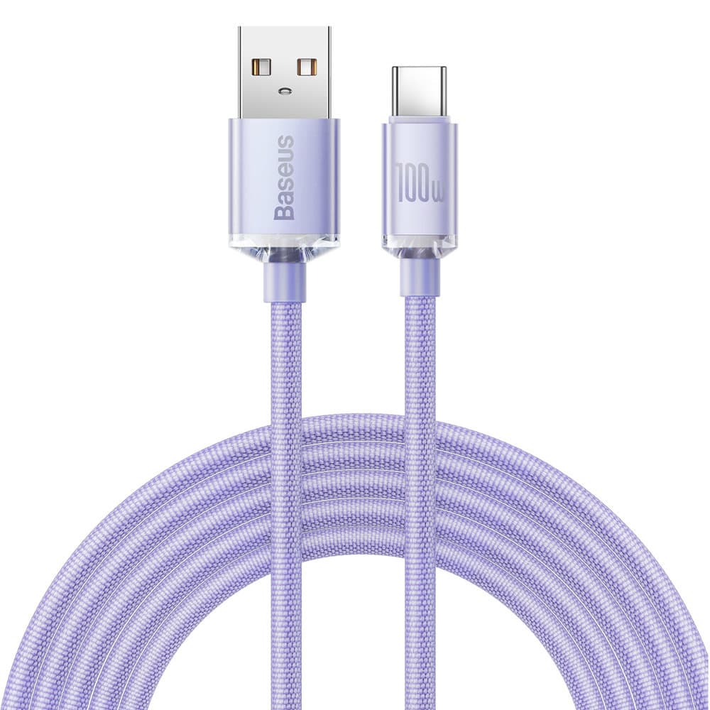 Datový kabel Crystal Shine (CAJY000405) – USB na Type-C, 100W, 1.2m, super rychlé nabíjení, nylonové opletení – fialový - náhled 1