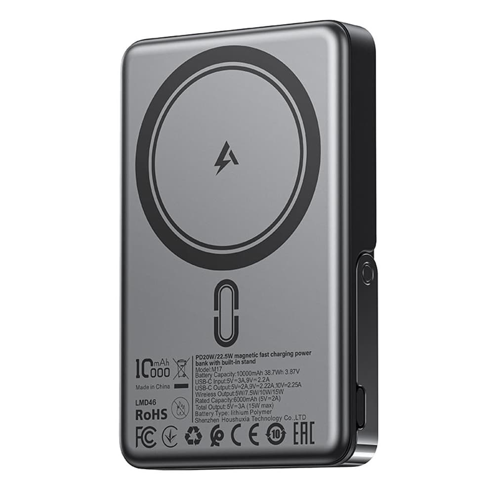 Acefast - magnetická bezdrátová powerbanka (M17-10000) - skládací stojánek, port USB-C, 10000mAh, 22.5W, LED indikátor - černá - náhled 1